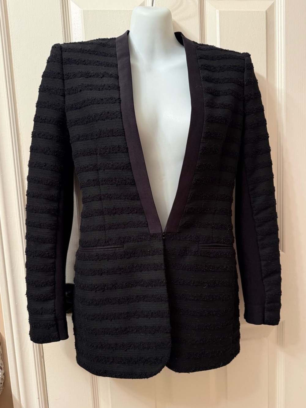 BCBG Max Azria Black on Black Textured Stripe Blazer XXS